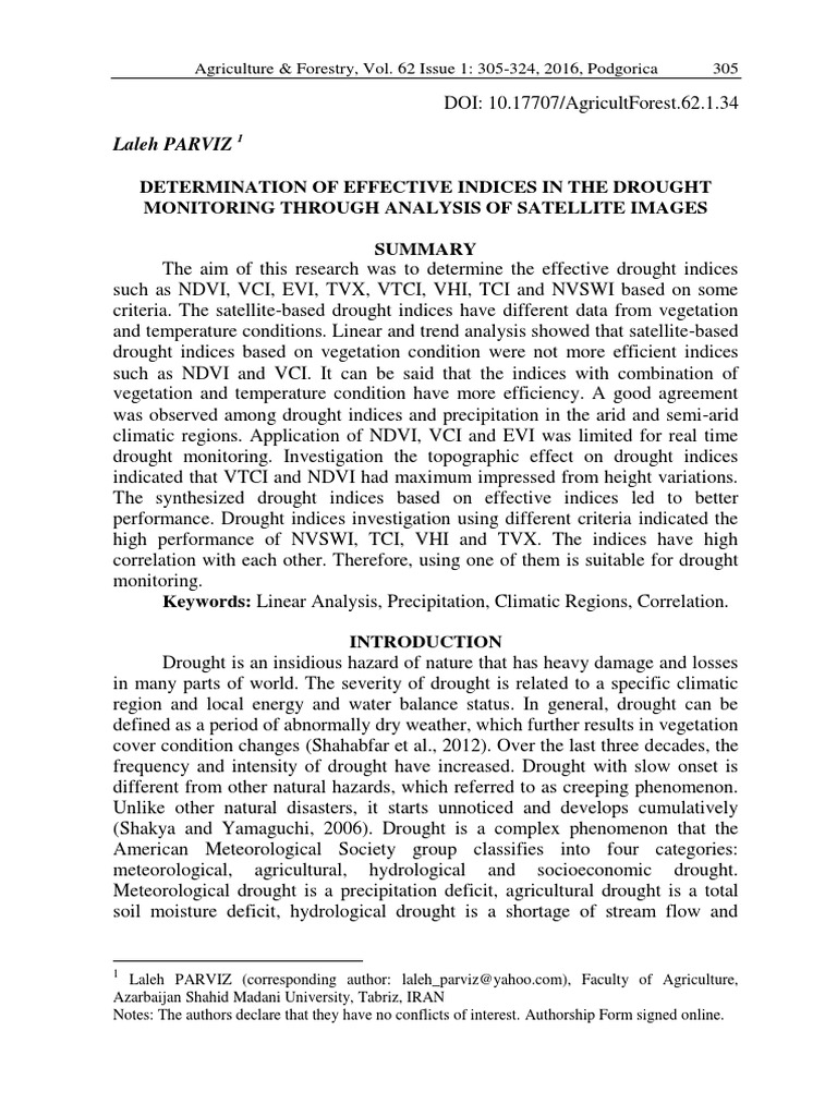 Ndvi, Vci, Evi, TVX, Vtci, Vhi, Tci and Nvswi Based On Some Criteria ...