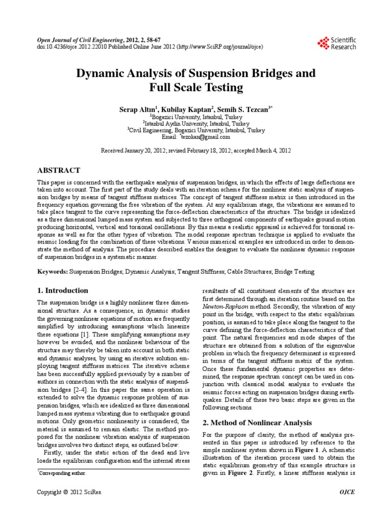 Dynamic Analysis of Suspension Bridges and Full SC | PDF | Matrix ...