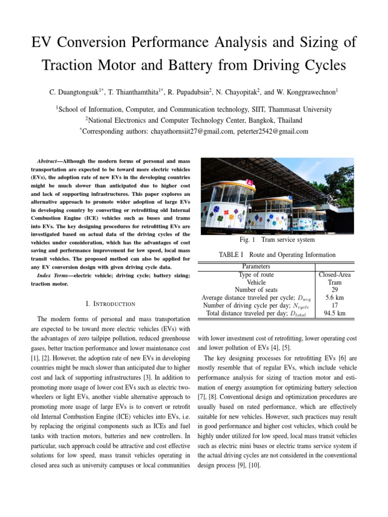 EV Conversion Performance Analysis and Sizing of Traction Motor and