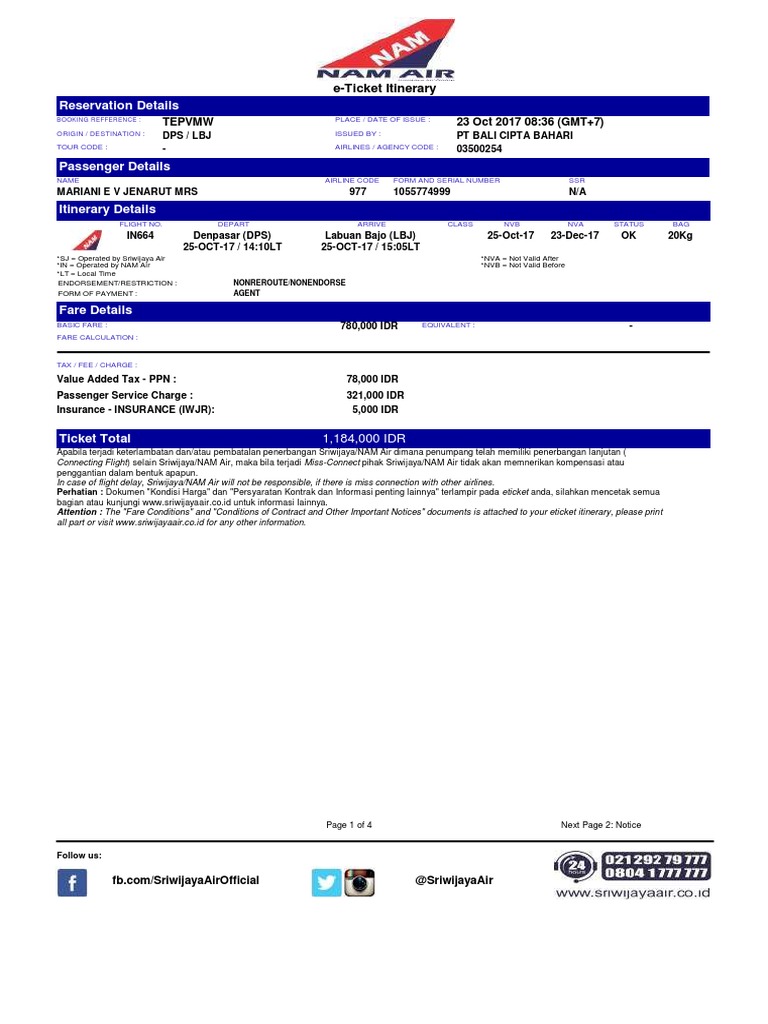 e-Ticket Itinerary for Flight DPS-LBJ | PDF | Ticket (Admission ...