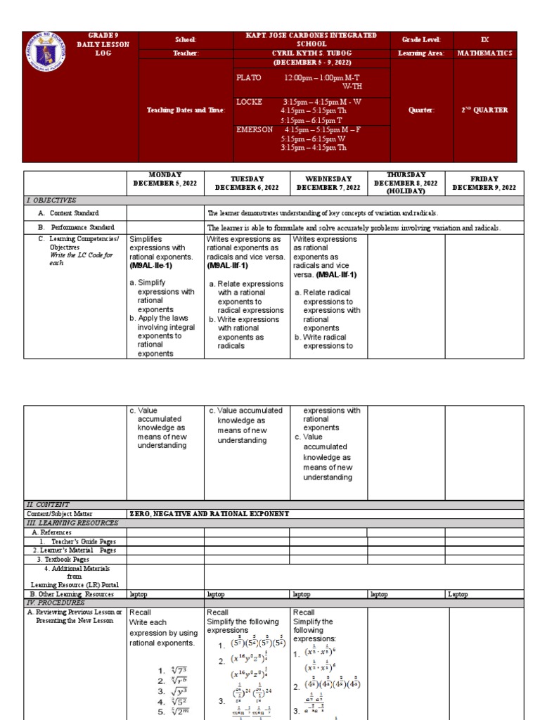 DLL Math Q2 W1 DEC5 9,2022 | PDF