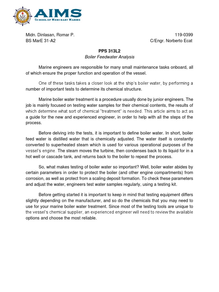 PPS Boiler Feed Water Analysis Download Free PDF Water Boiler