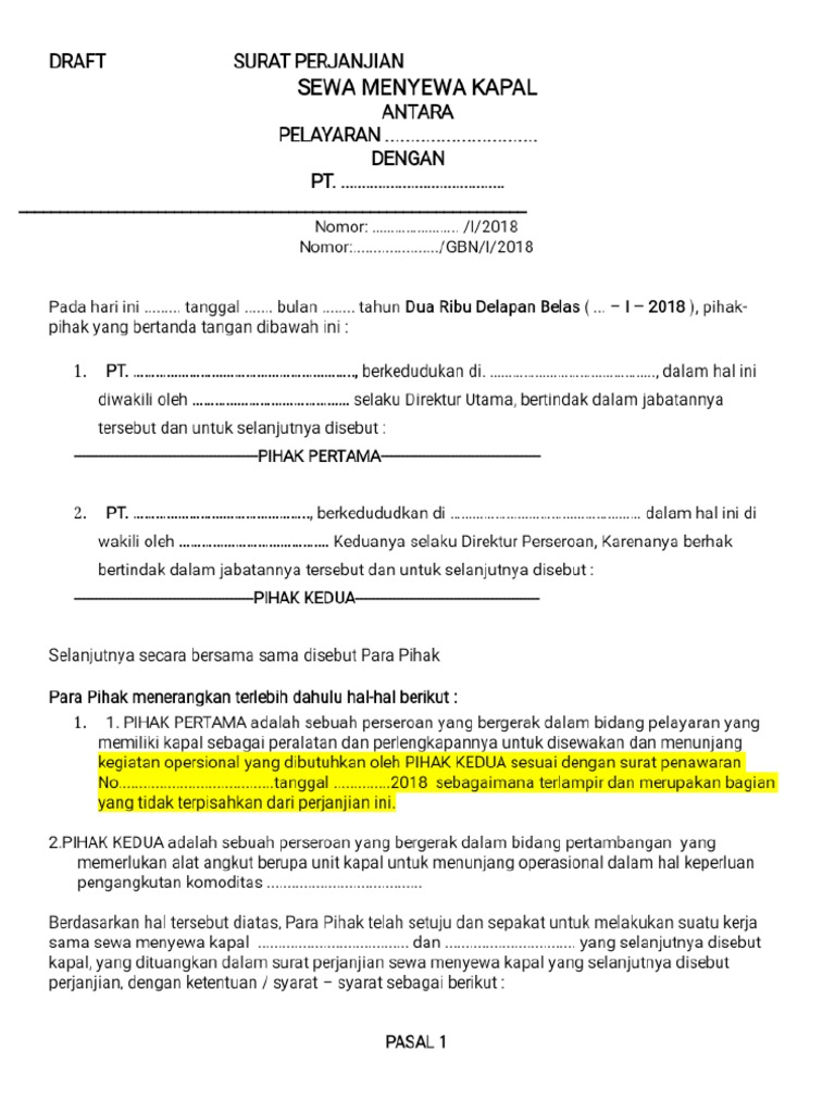 Surat Perjanjian Sewa Menyewa Kapal | PDF