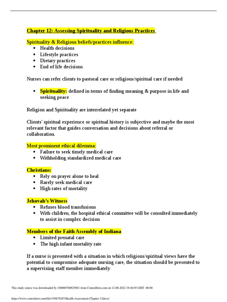 Spirituality in Nursing Care Assessment | PDF | Fasting | Spirituality