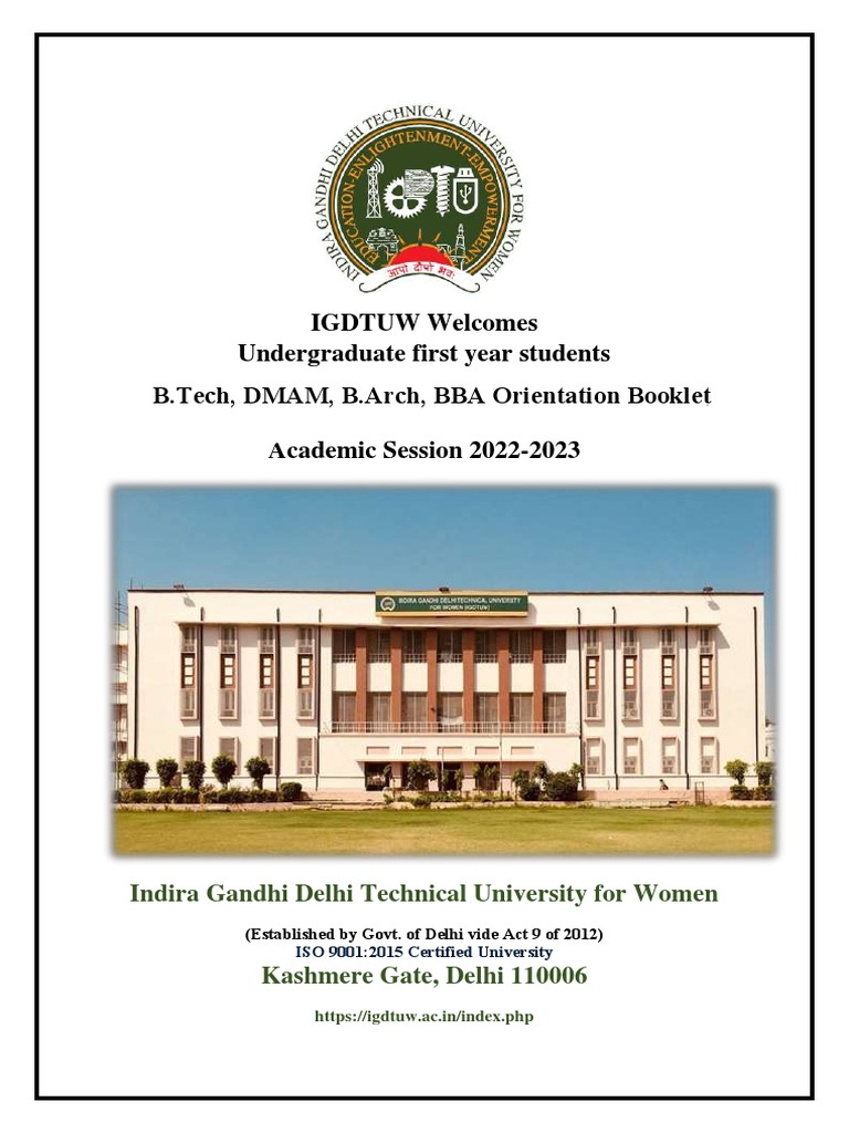 IGDTUW B.Tech Orientation Guide 2022-23 | PDF | Engineering | Science