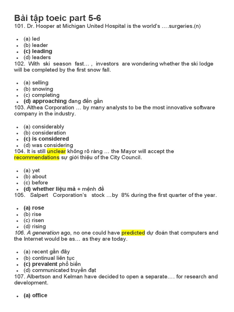 Bài Tập TOEIC Part 5-6 | PDF | Technology & Engineering