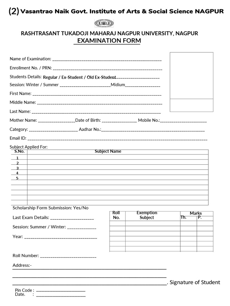 RTMNU Examination Form Details | PDF | Career & Growth