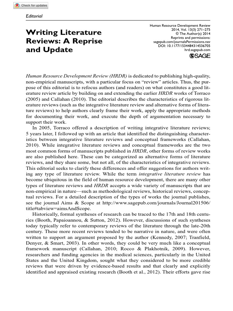 Writing Literature Reviews A Reprise and Update PDF Systematic Review Methodology