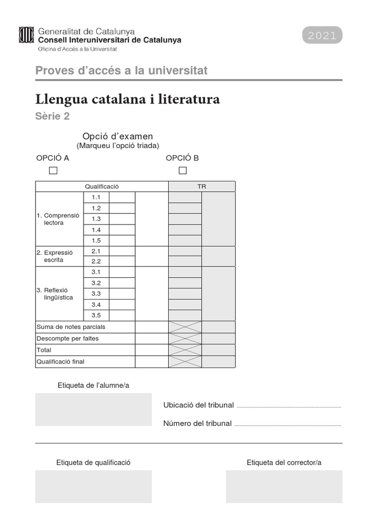 Examen Catala Selectivitat 2021 | PDF
