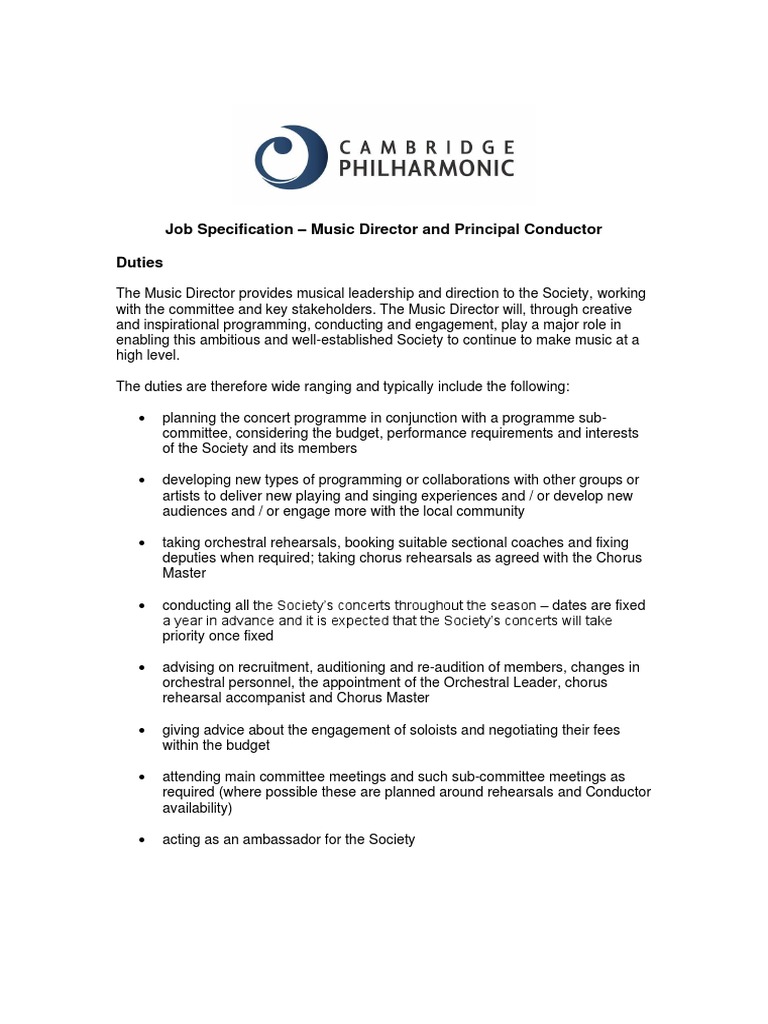 Music Director Job Lead Orchestra PDF