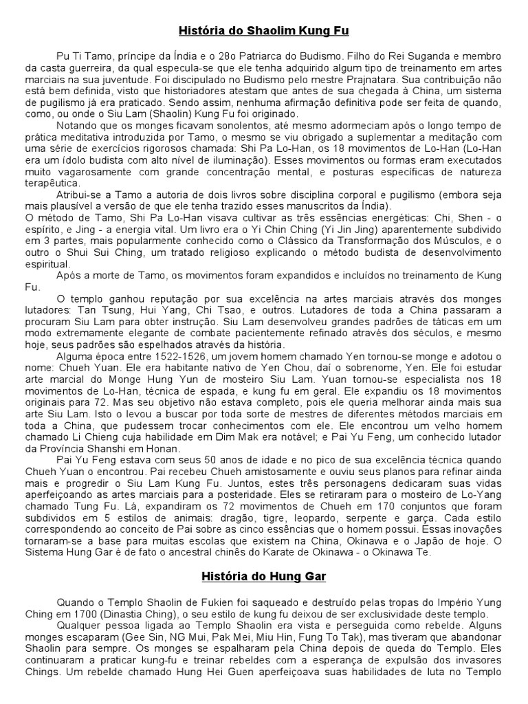 Kung Fu | PDF | Mosteiro de Shaolin | Artes marciais do Leste Asiático