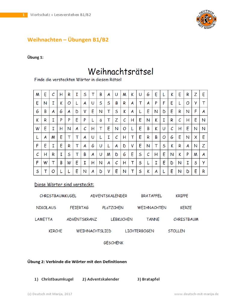 Weihnachten Übungen B1 B2 PDF