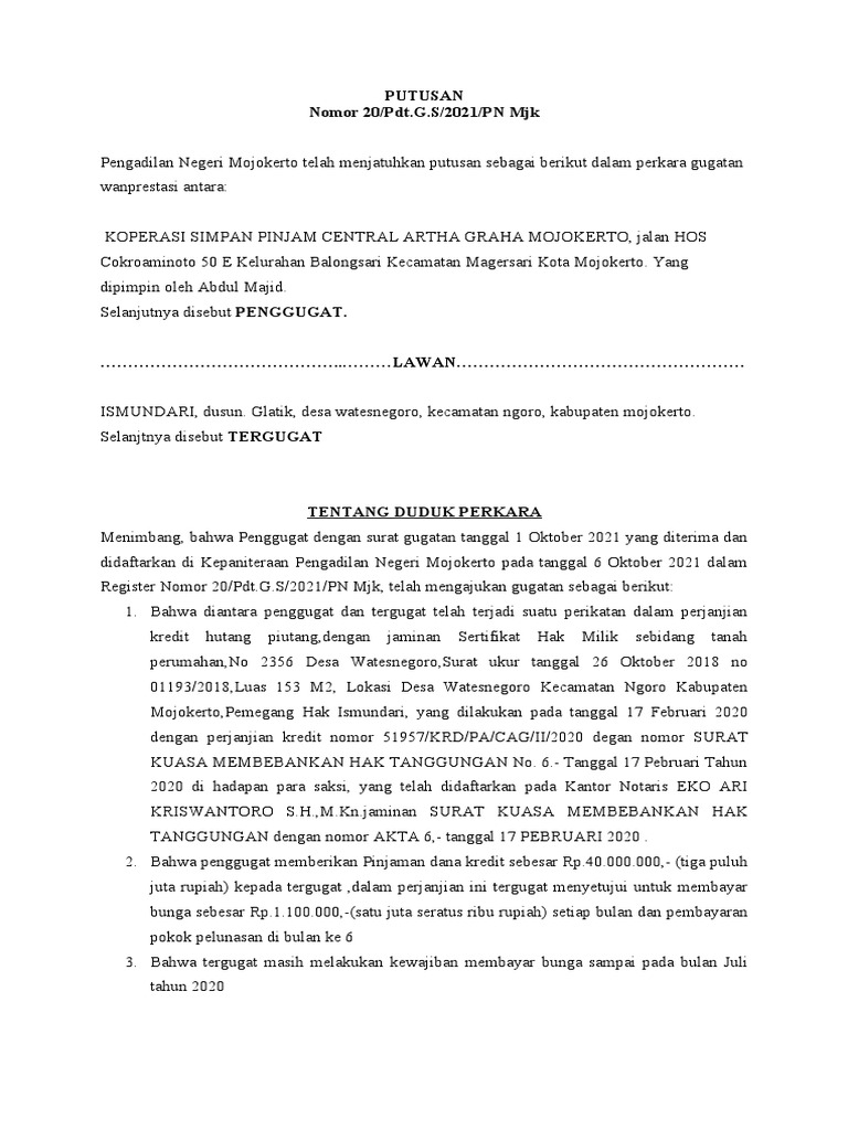 Duduk Perkara Wanprestasi PDF