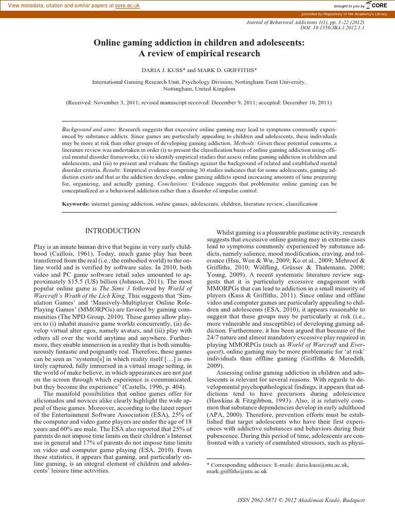 Online Gaming Addiction Pdf Substance Abuse Problem Gambling