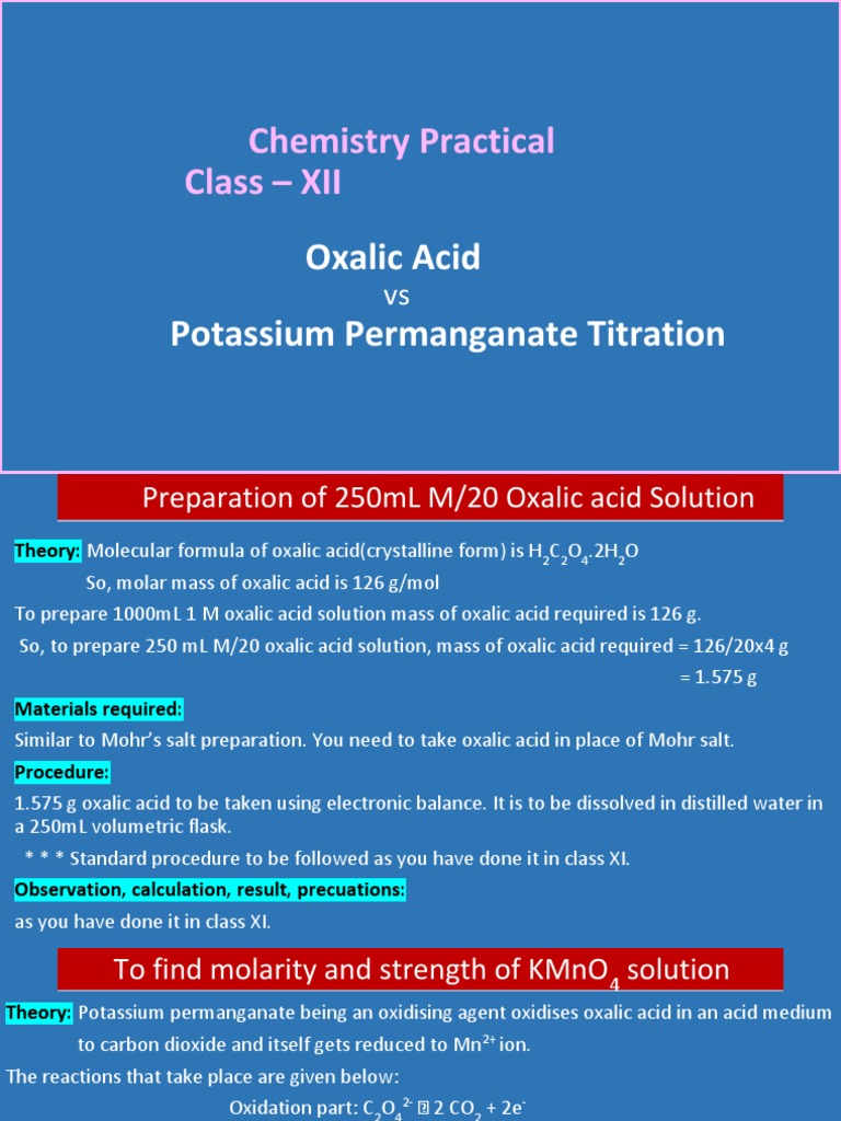 Chemistry Practical Class XII Oxalic Acid Potassium Permanganate