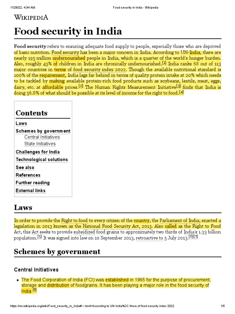 Food Security in India - Wikipedia | PDF | Food And Drink | Malnutrition