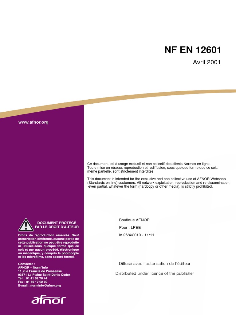 Norme NF EN 12601 - Avril 2001 | PDF
