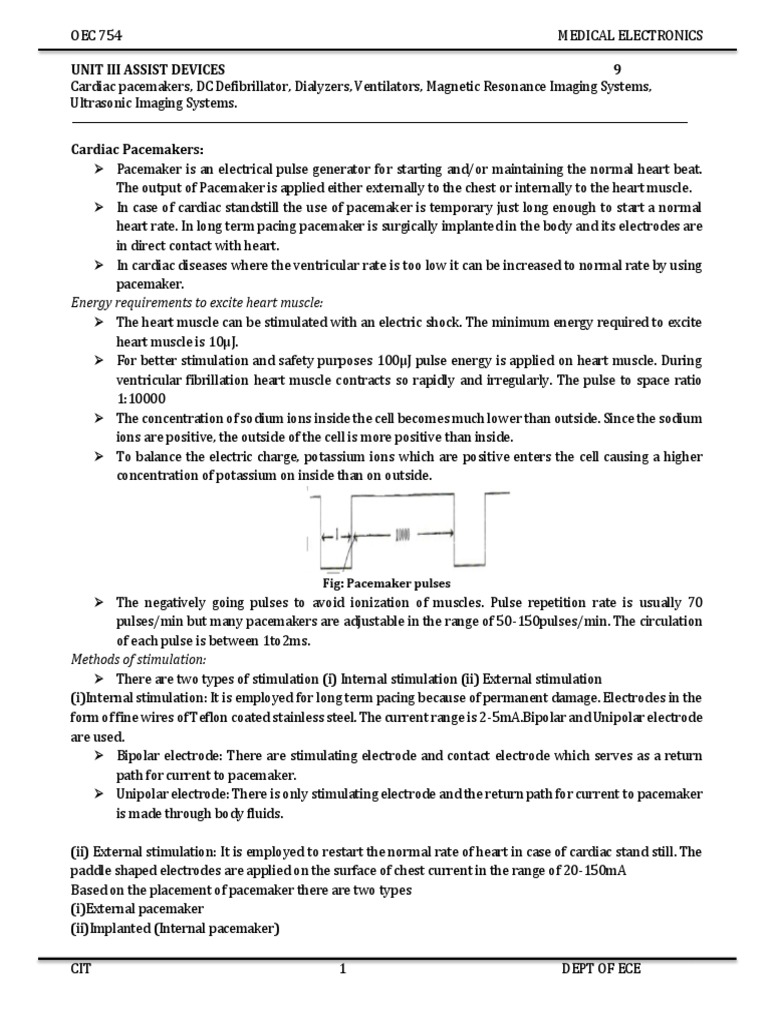 Unit 3 notes-ME-1 | PDF | Artificial Cardiac Pacemaker | Heart