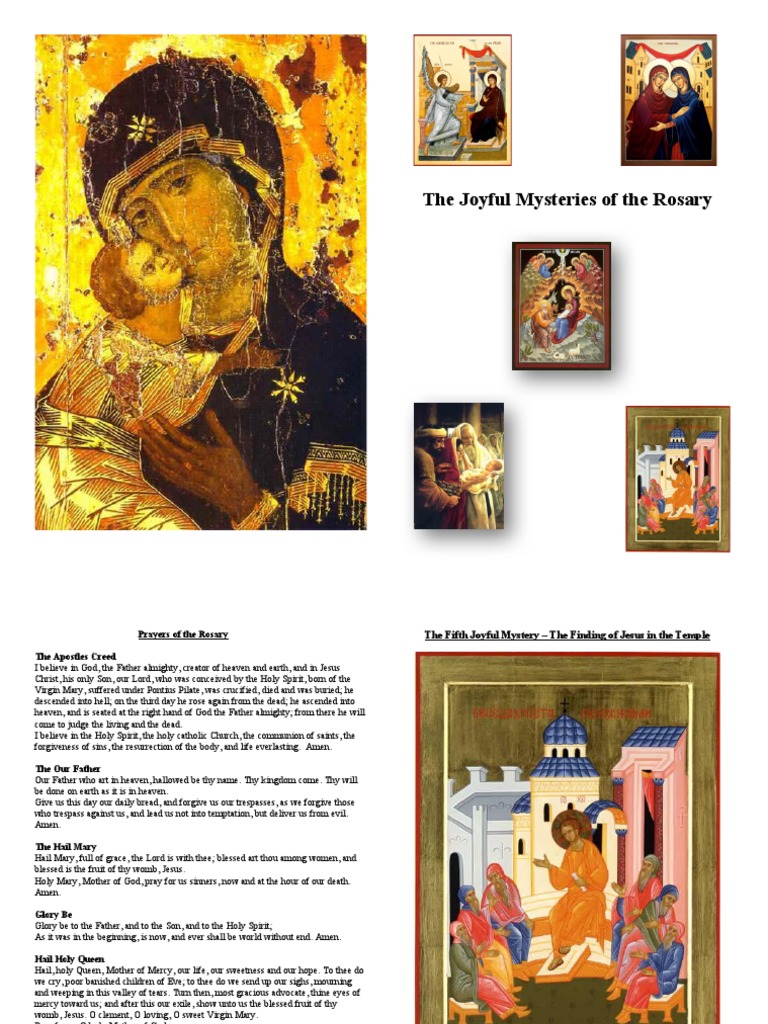 Joyful Mysteries Handout Pdf Lord S Prayer Jesus
