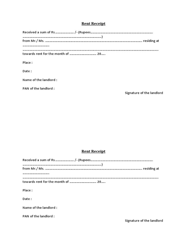 Rent Receipt Format PDF