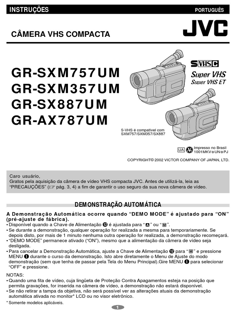Manual Da Camera Inst - Gr-Sx887um | PDF | Câmera | Vídeo