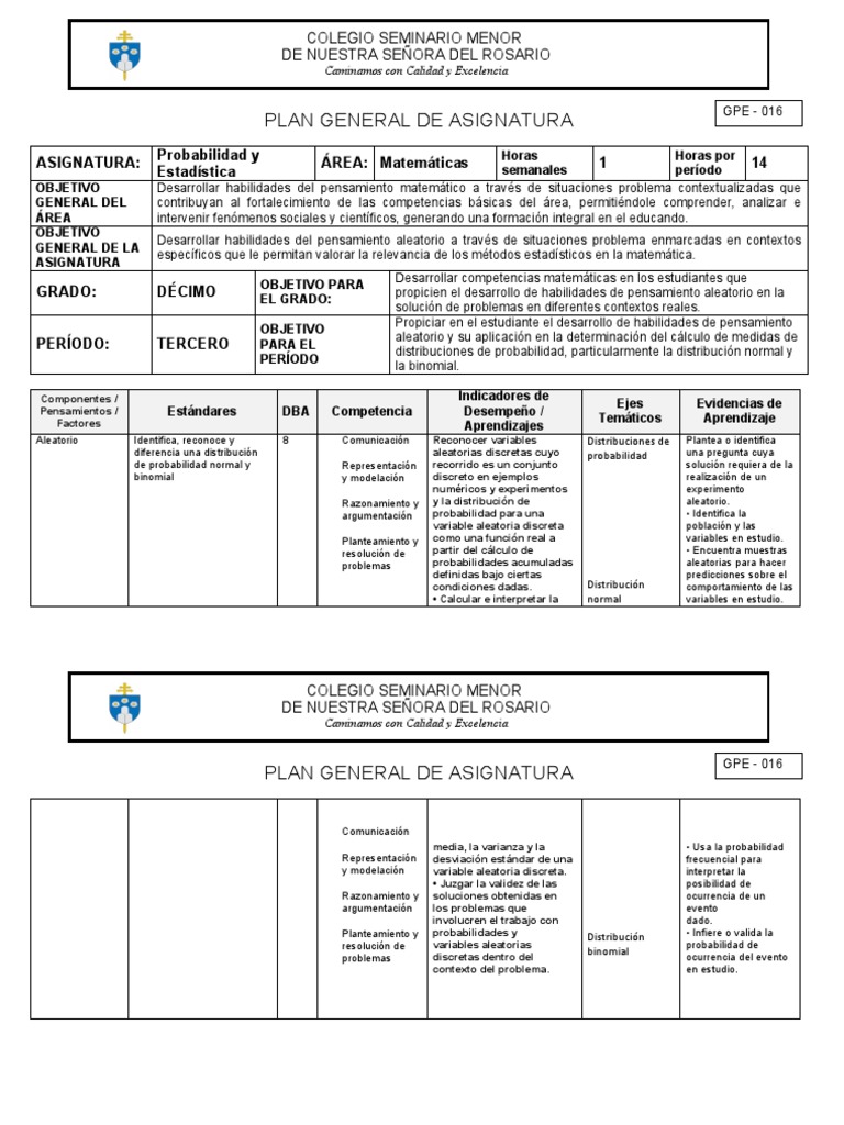 Plan de Probabilidad y Estadística 10° | PDF | Aleatoriedad | Probabilidad