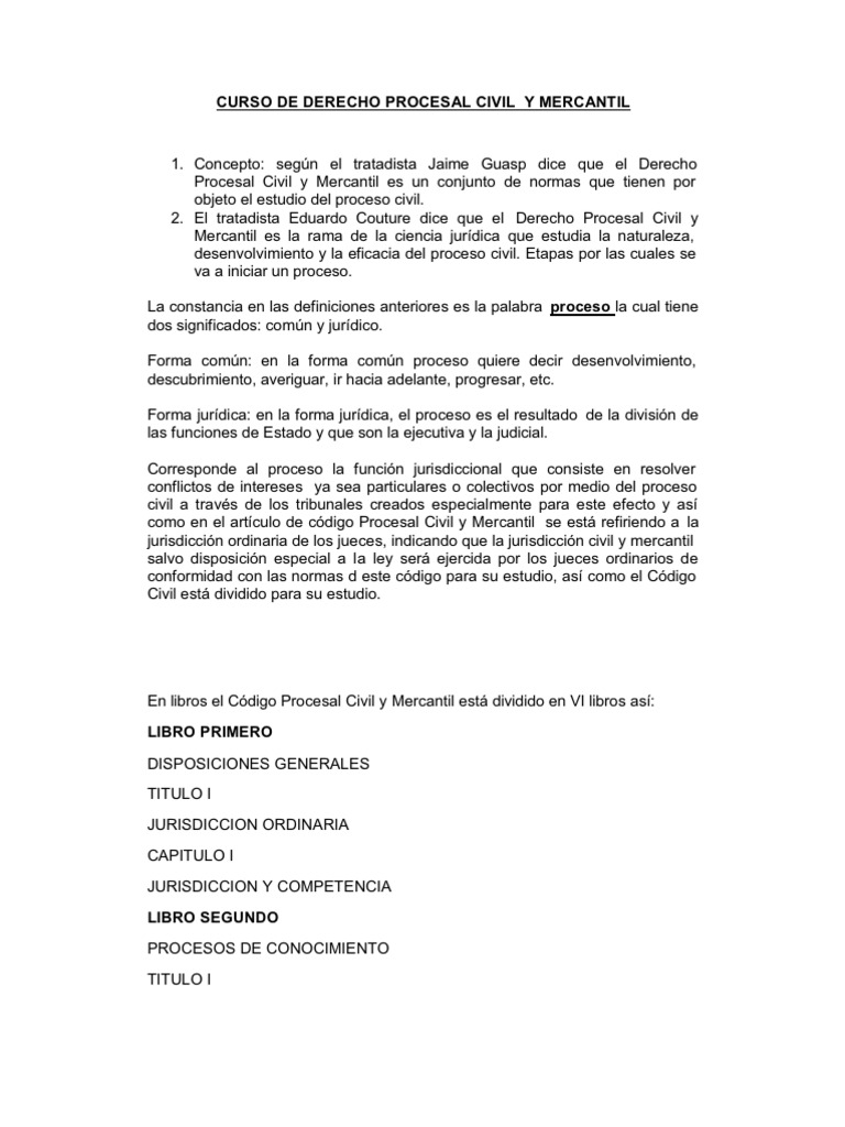 Curso de Derecho Procesal Civil y Mercantil I, PRIMERA PARTE | PDF ...