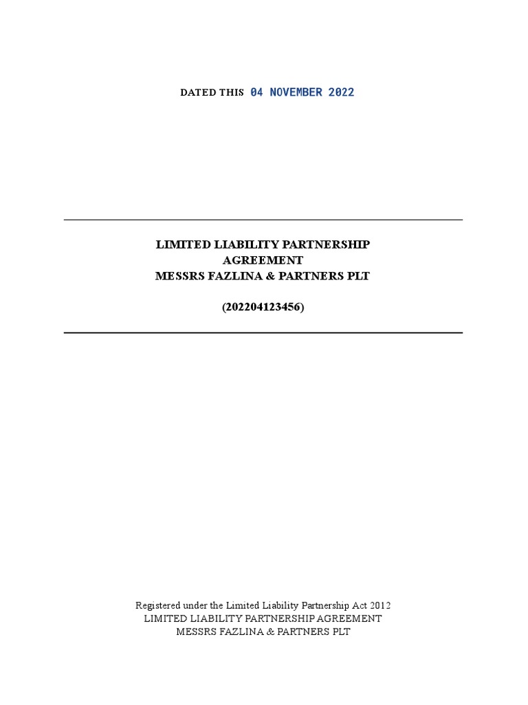 Partnership Agreement (Messrs Fazlina & Partners) | PDF | Limited ...