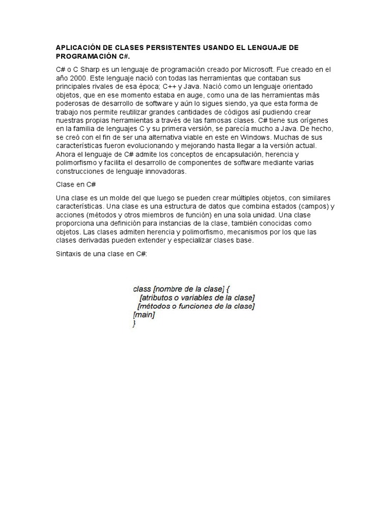 Aplicación de Clases Persistentes Usando El Lenguaje de Programación C ...
