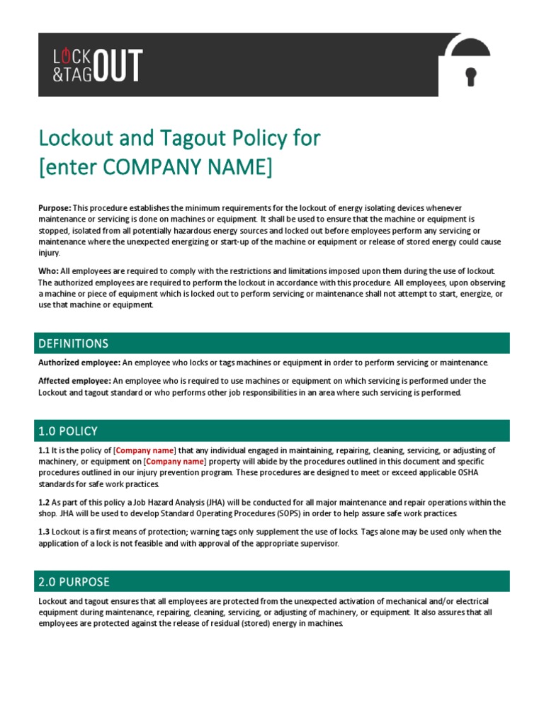 Loto Policy Sample | Download Free PDF | Safety | Occupational Safety ...