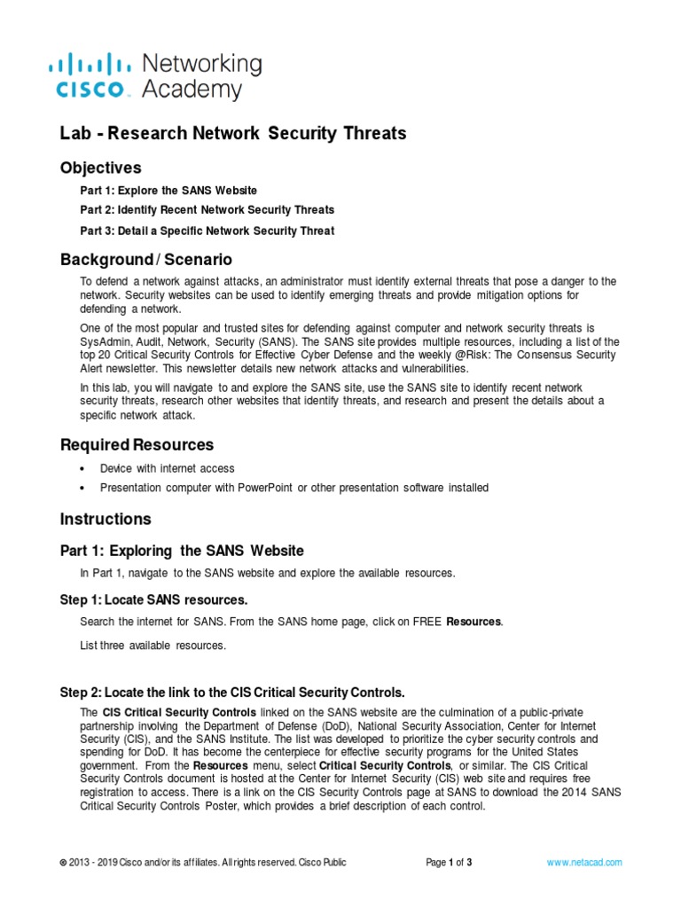 16.2.6 lab research network security threats answers