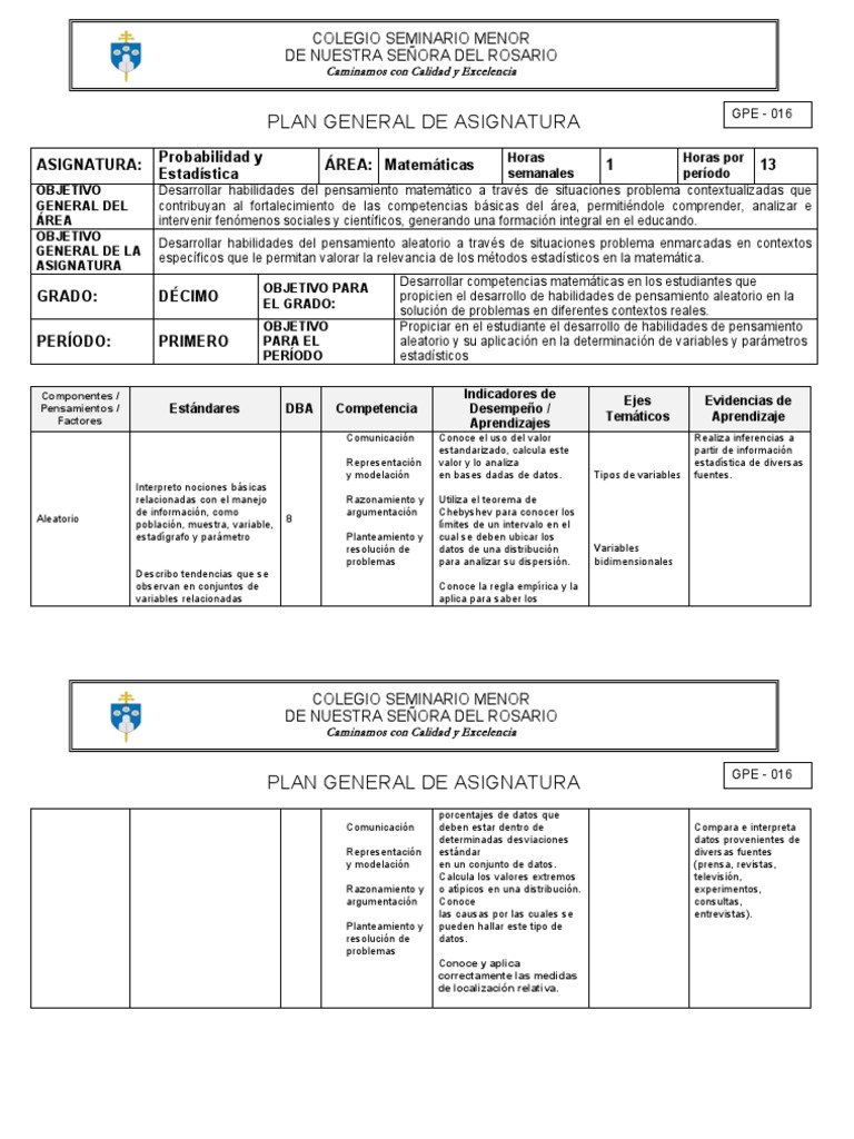 Plan de Asignatura: Probabilidad y Estadística | PDF | Estadísticas ...