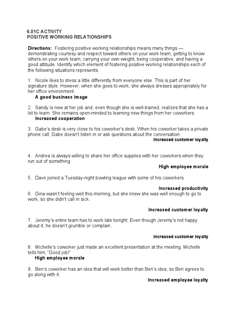 6.01 Day 2 Student Activities | PDF | Communication | Psychological ...