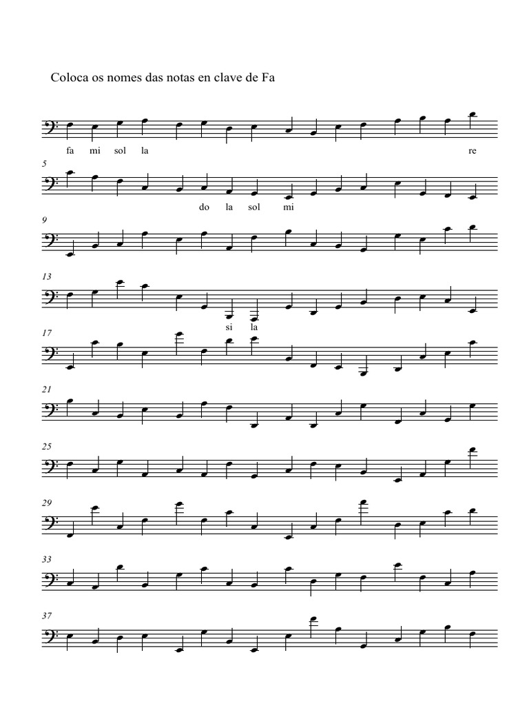 Notas Clave de Fa - Partitura Completa | PDF | Échecs