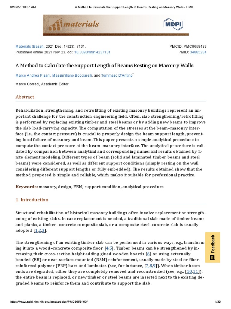 A Method To Calculate The Support Length of Beams Resting On Masonry ...