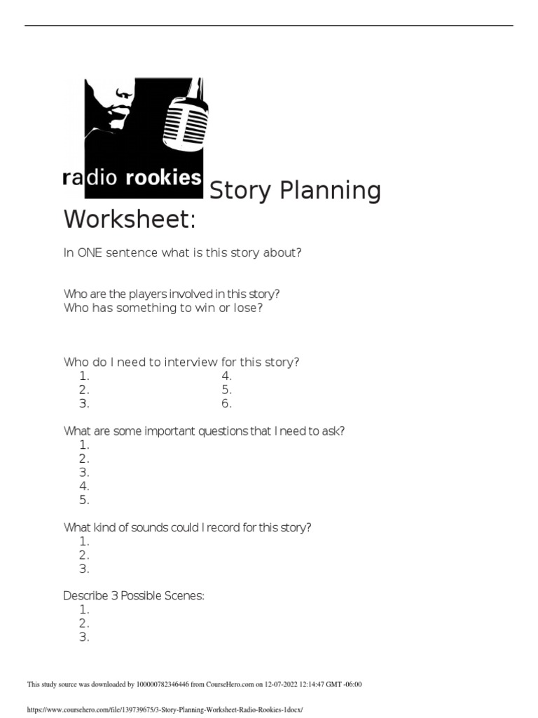 Story Planning Worksheet for Radio | PDF