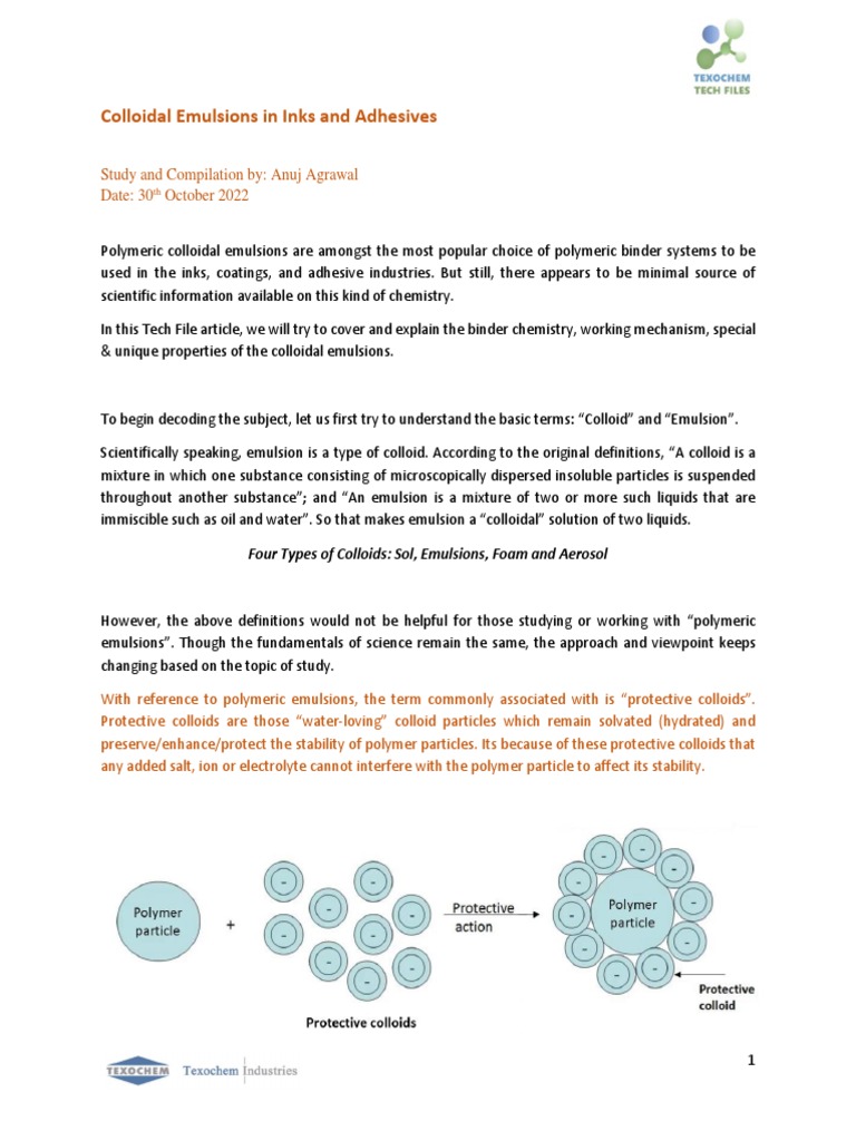Colloidal Emulsions in Inks & Adhesives | PDF | Emulsion | Colloid