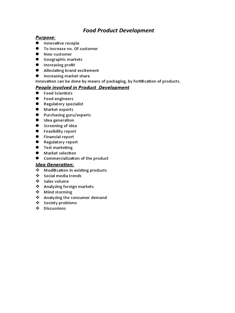 Food Product Development Notes PDF