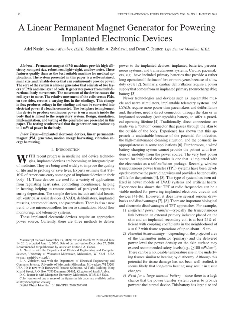 A Linear Permanent Magnet Generator For Powering Implanted Electronic ...
