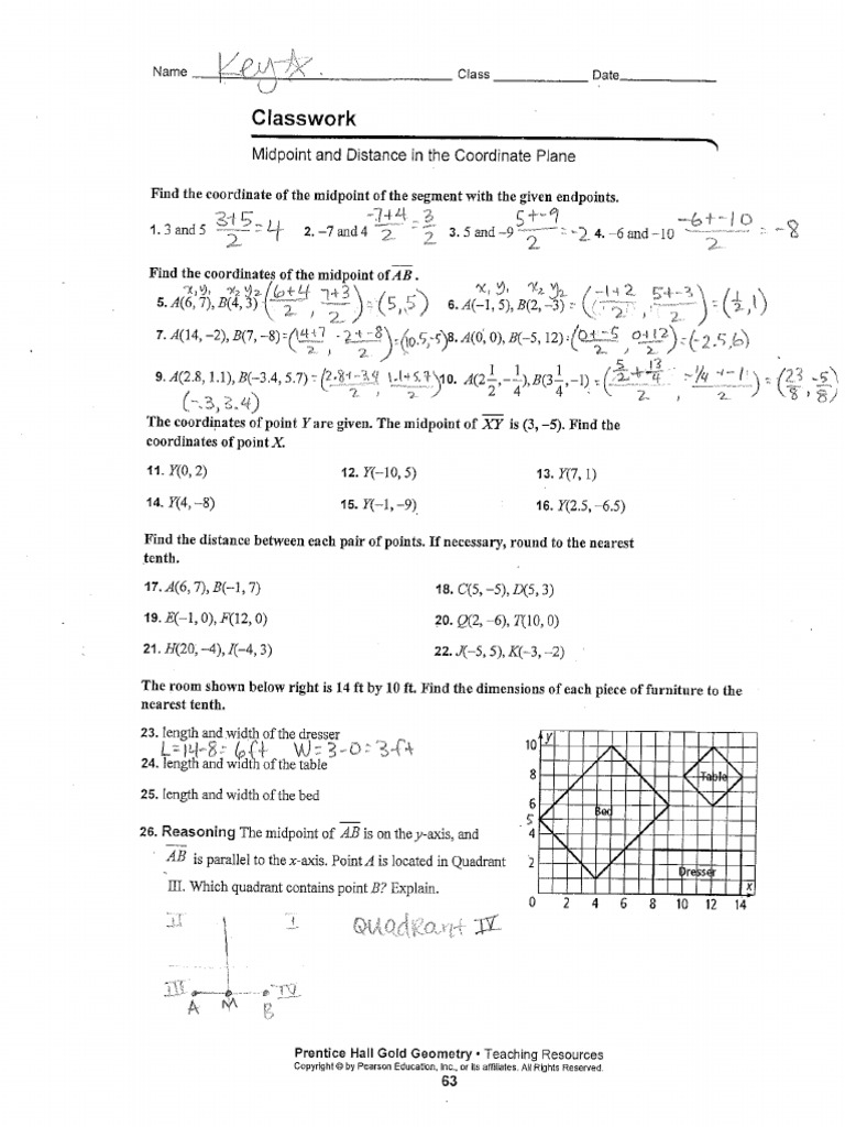 Finding Midpoint And Distance Worksheet Answer Key