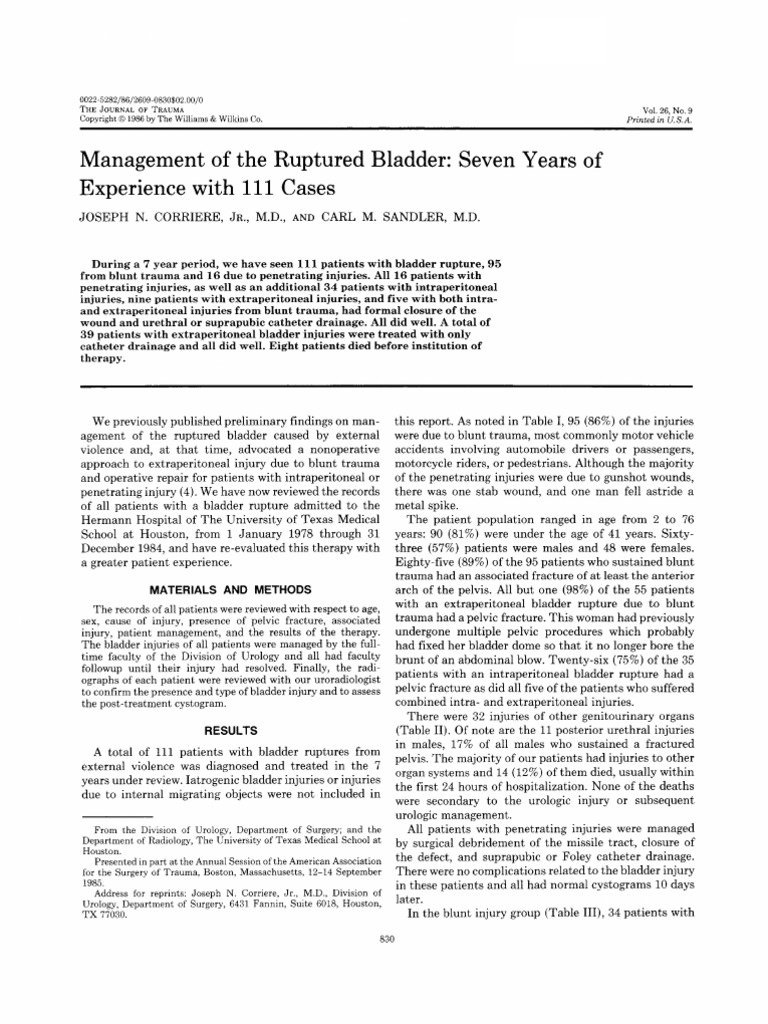 Management of The Ruptured Bladder Seven Years of Experience With 111