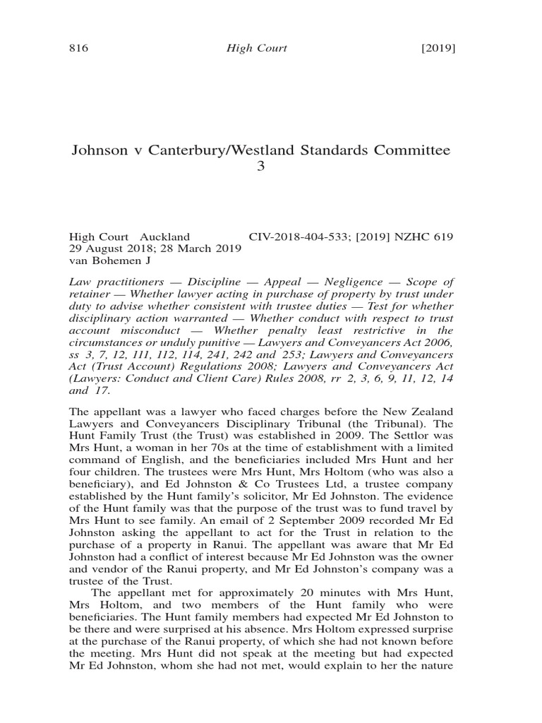 Johnson V CanterburyWestland Standards Committee 3 PDF Trust Law