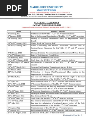 Madhabdev University: Academic Calendar | PDF | Academic Term