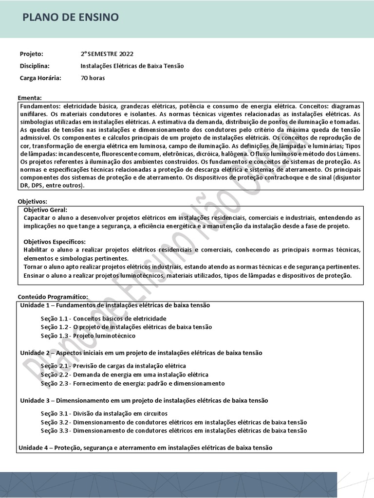 Plano de Ensino | PDF | Eletricidade | Iluminação pública