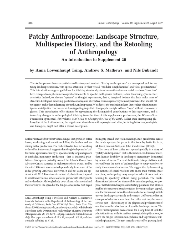 TSING, Anna Et Al PDF Anthropocene Anthropology