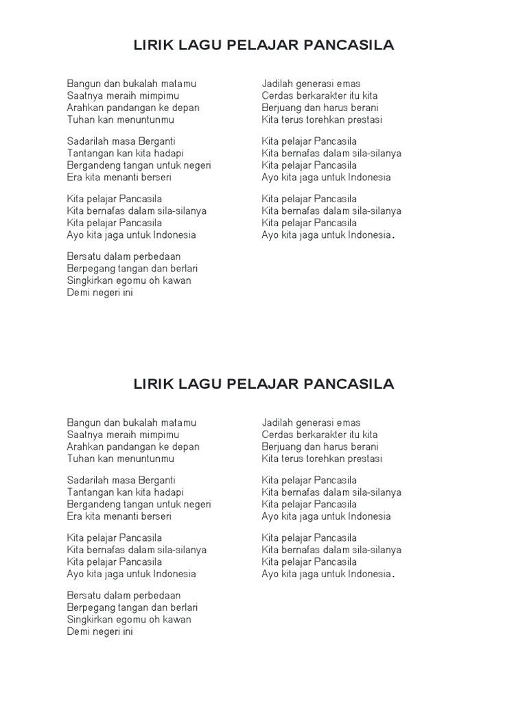 Lirik Lagu Pelajar Pancasila Pdf