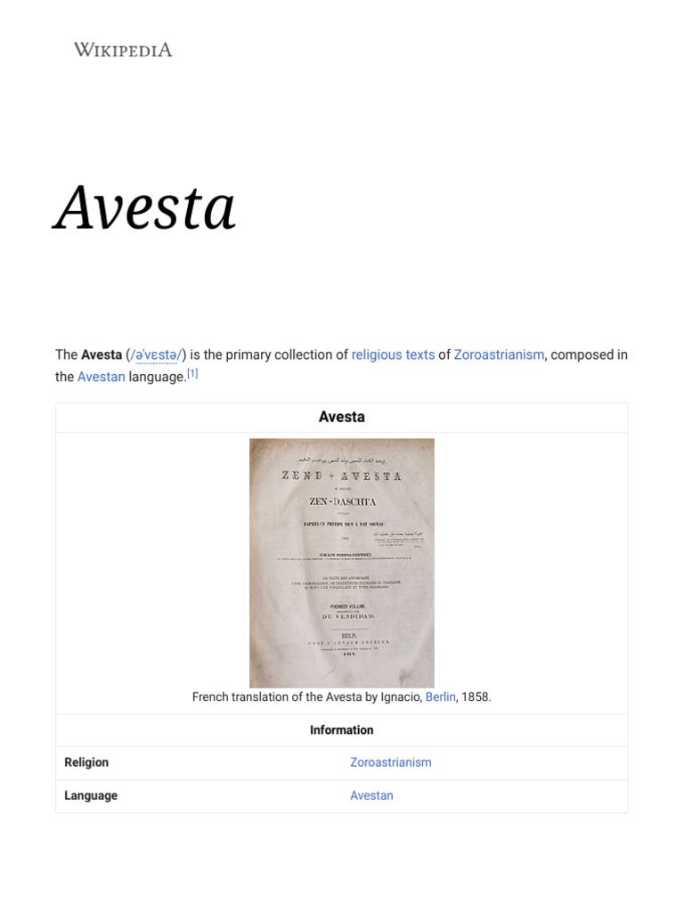 Avesta Wikipedia PDF Zoroastrianism