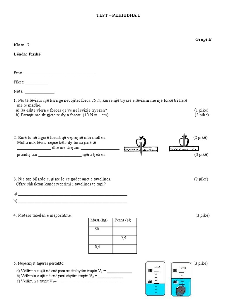 Fizika 7 - Test 1 GR. B | PDF