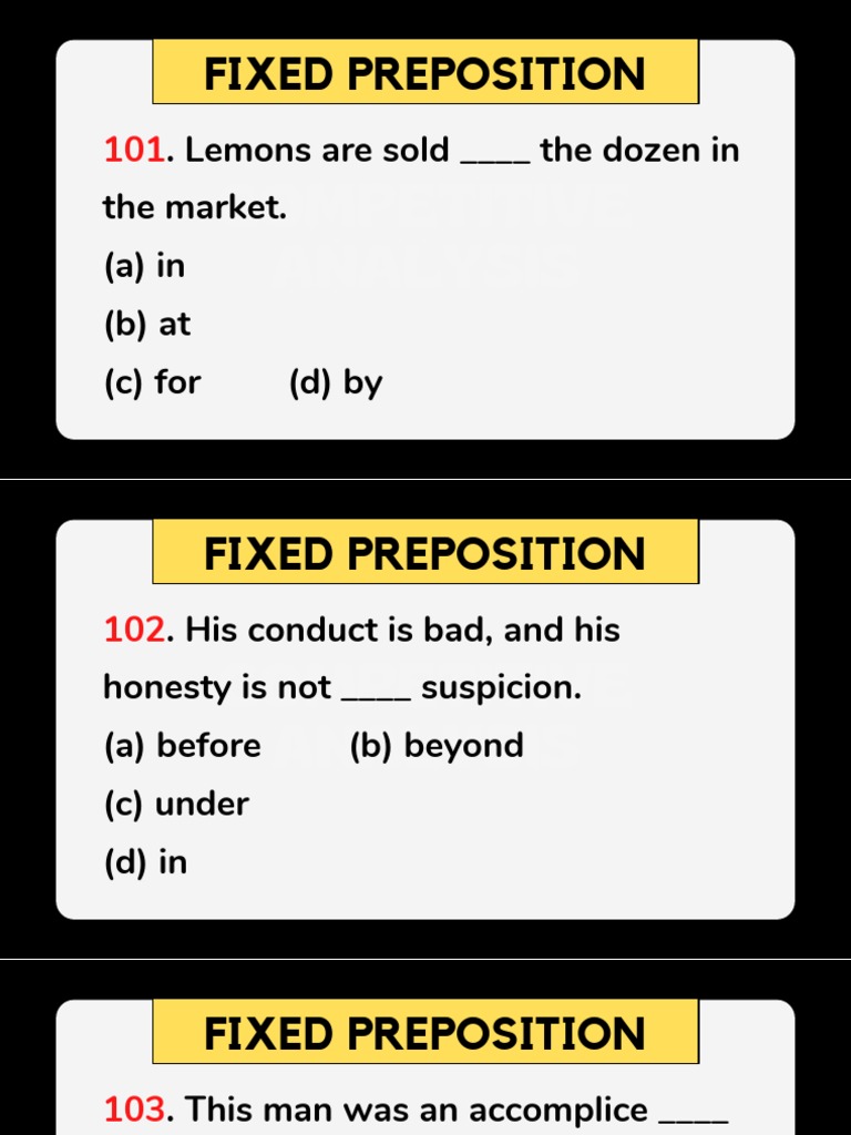 Fixed Prepositions Practice Exercises | PDF