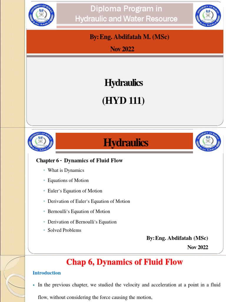 Dynamics of Fluid Flow in Hydraulics | PDF | Fluid Dynamics | Navier ...